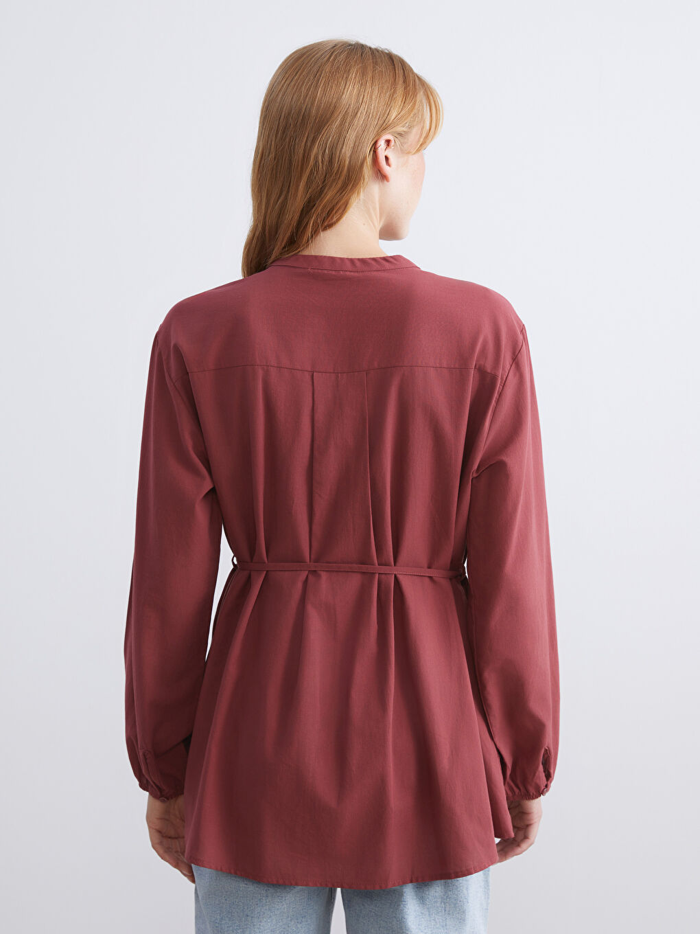 Bordo Kaçık Yaka Pileli Bluz-3