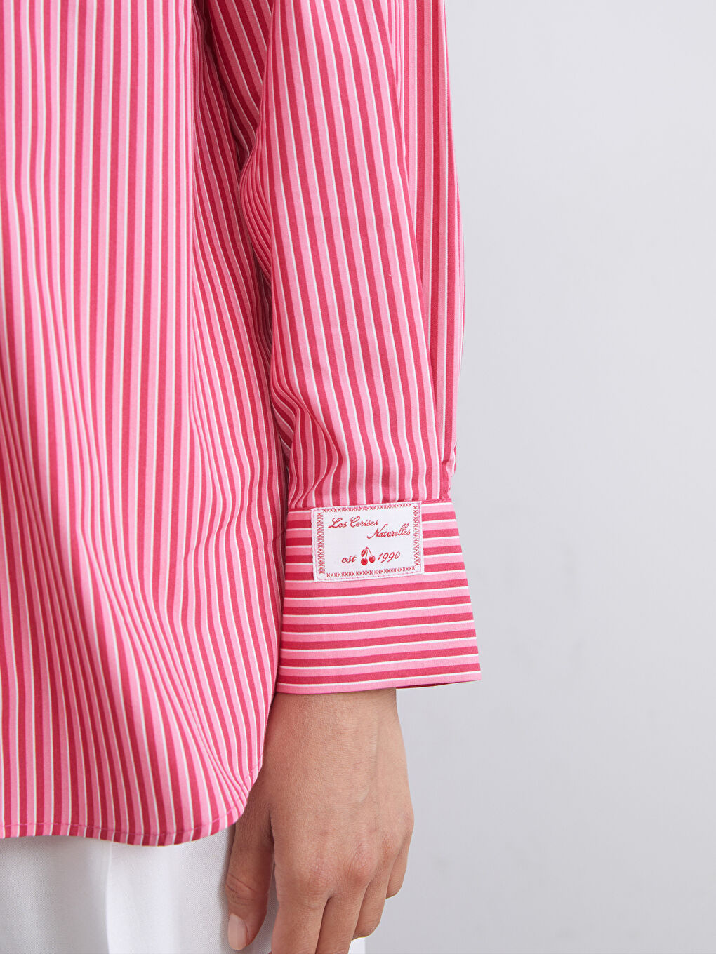 Kırmızı Çizgili Oversize Poplin Kadın Gömlek Tunik-2