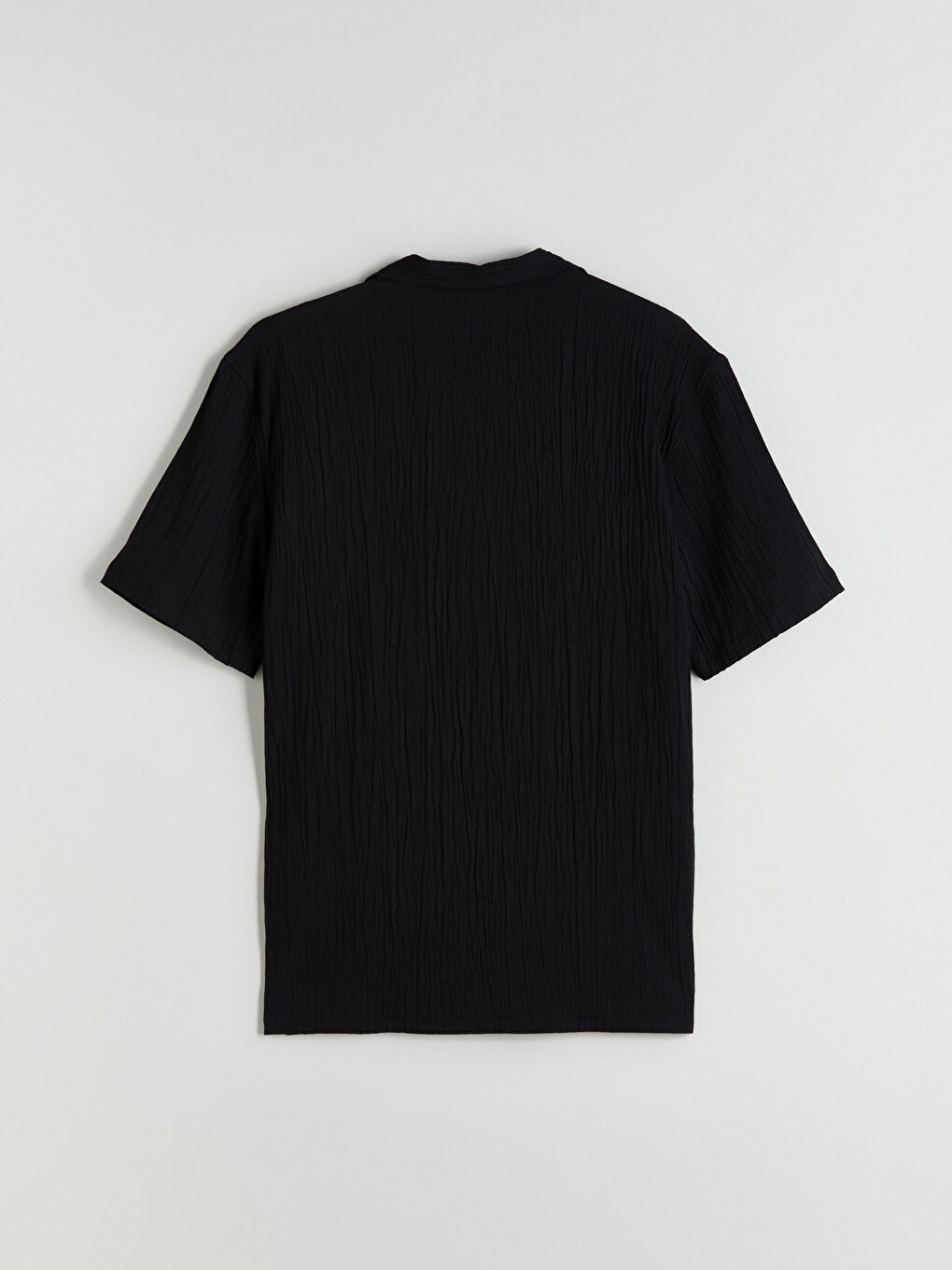 Siyah Regular Fit Resort Yaka Kısa Kollu Erkek Gömlek-1