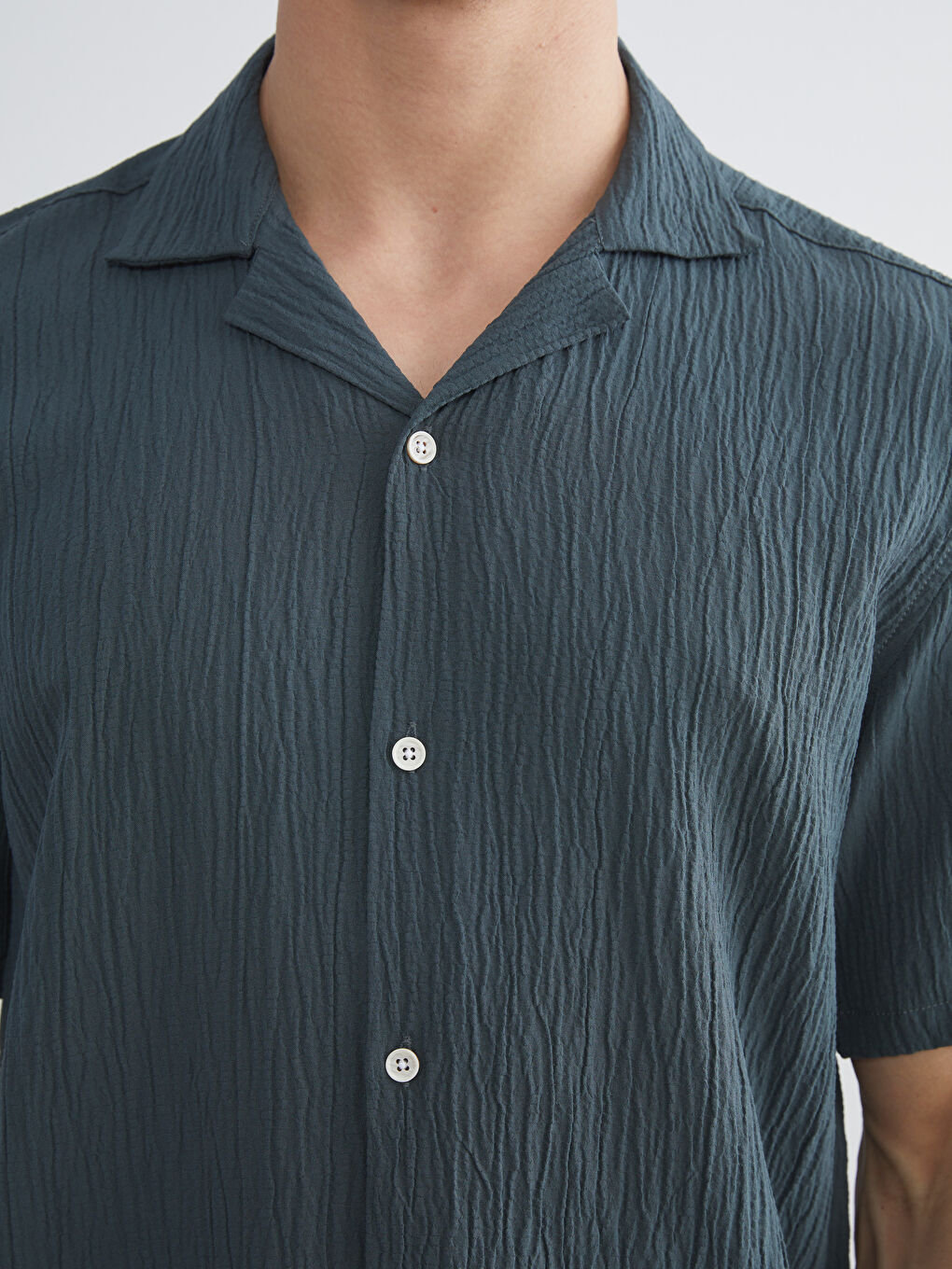 Petrol Regular Fit Resort Yaka Kısa Kollu Erkek Gömlek-2