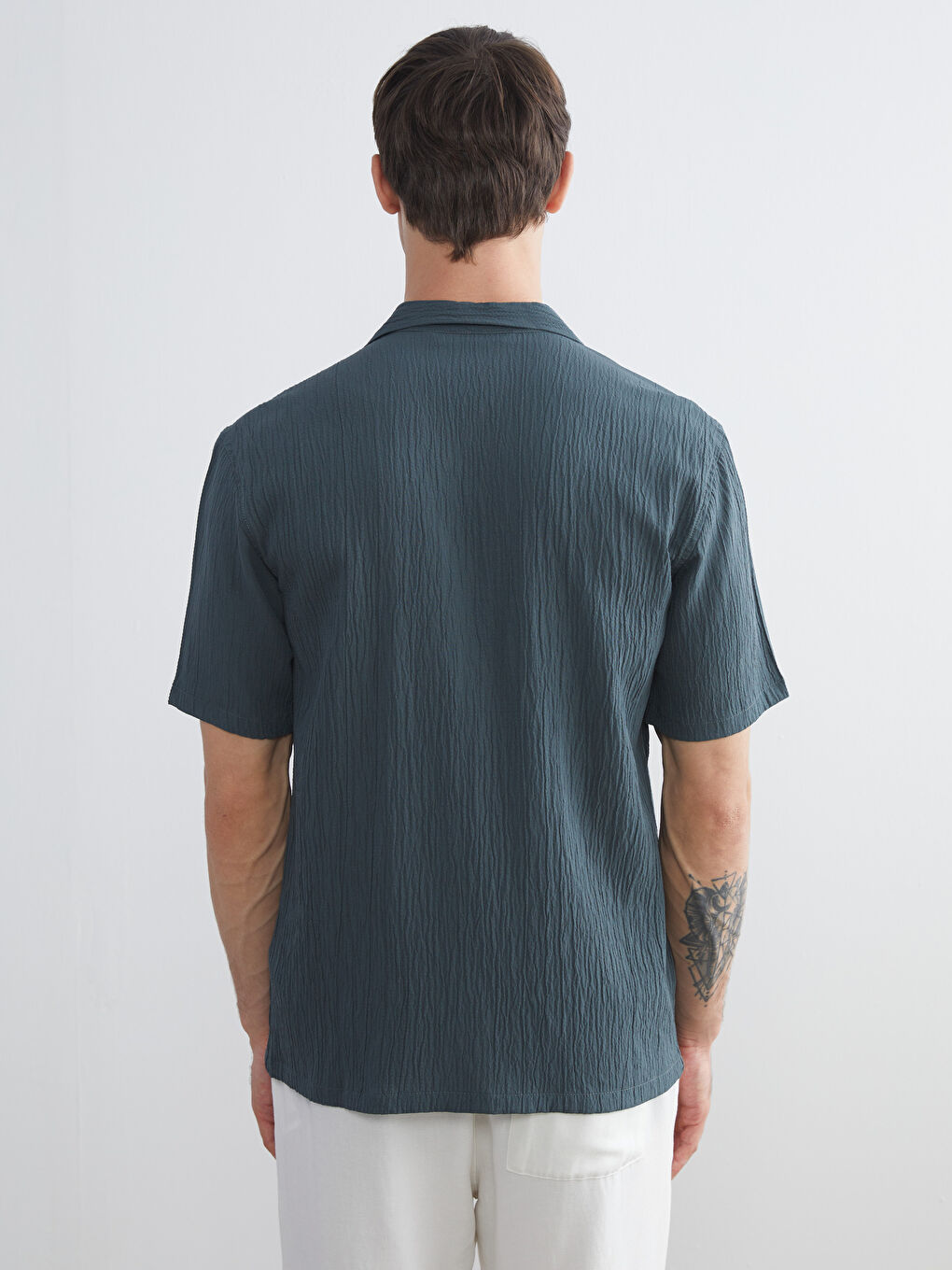Petrol Regular Fit Resort Yaka Kısa Kollu Erkek Gömlek-3