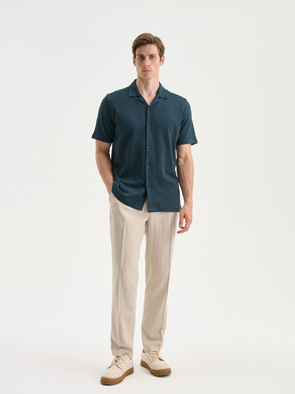 Petrol Regular Fit Resort Yaka Erkek Gömlek-1