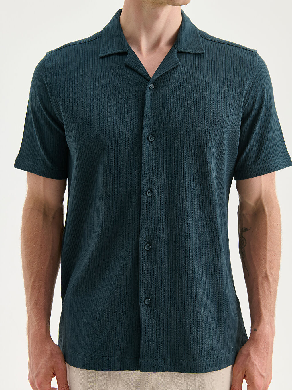 Petrol Regular Fit Resort Yaka Erkek Gömlek-2