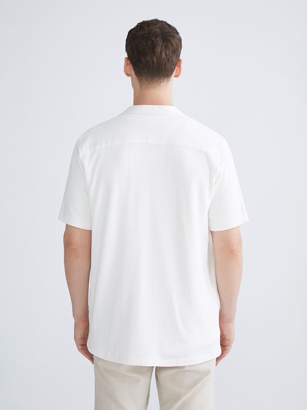 Ekru Regular Fit Resort Yaka Erkek Gömlek-3