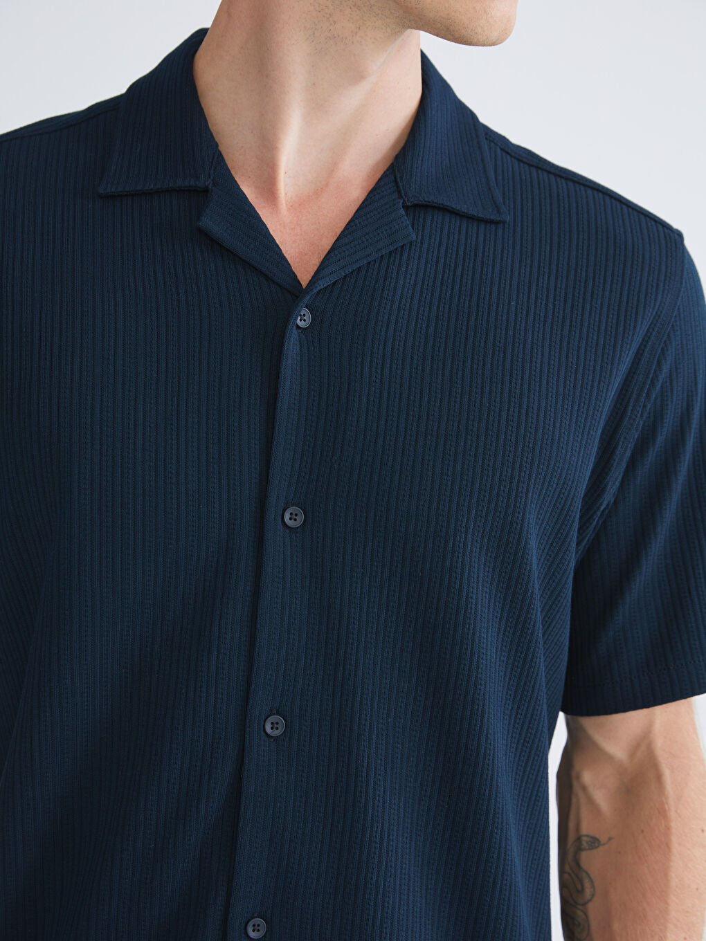 Lacivert Regular Fit Resort Yaka Erkek Gömlek-2