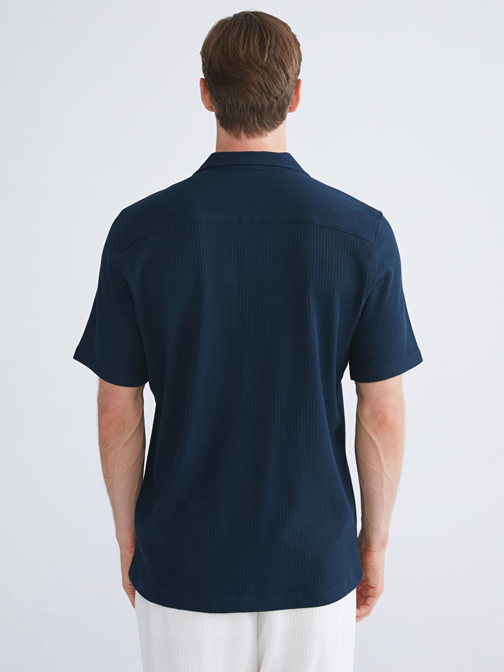 Lacivert Regular Fit Resort Yaka Erkek Gömlek-3