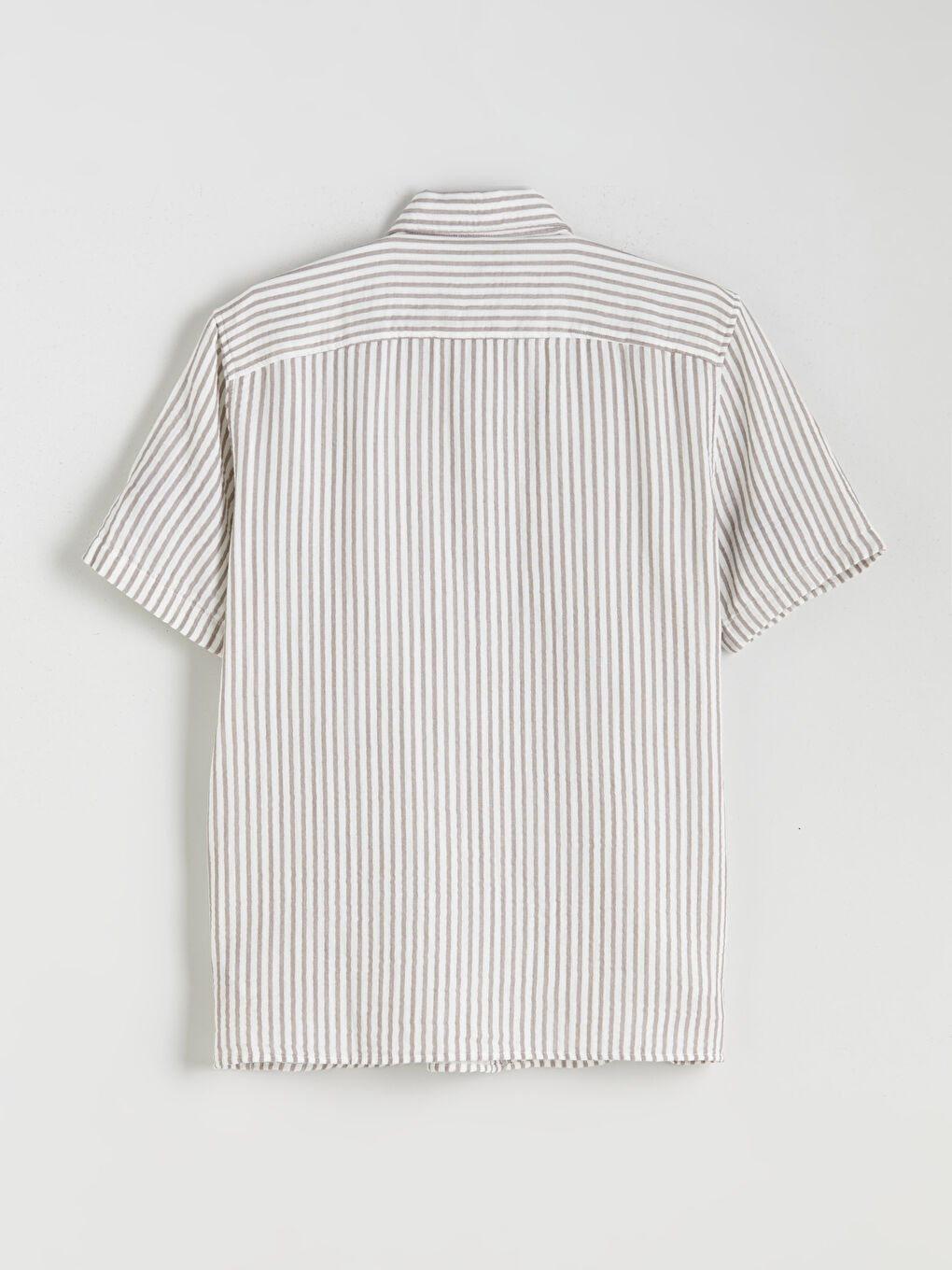 Kahverengi Regular Fit Kısa Kollu Çizgili Müslin Erkek Gömlek-5