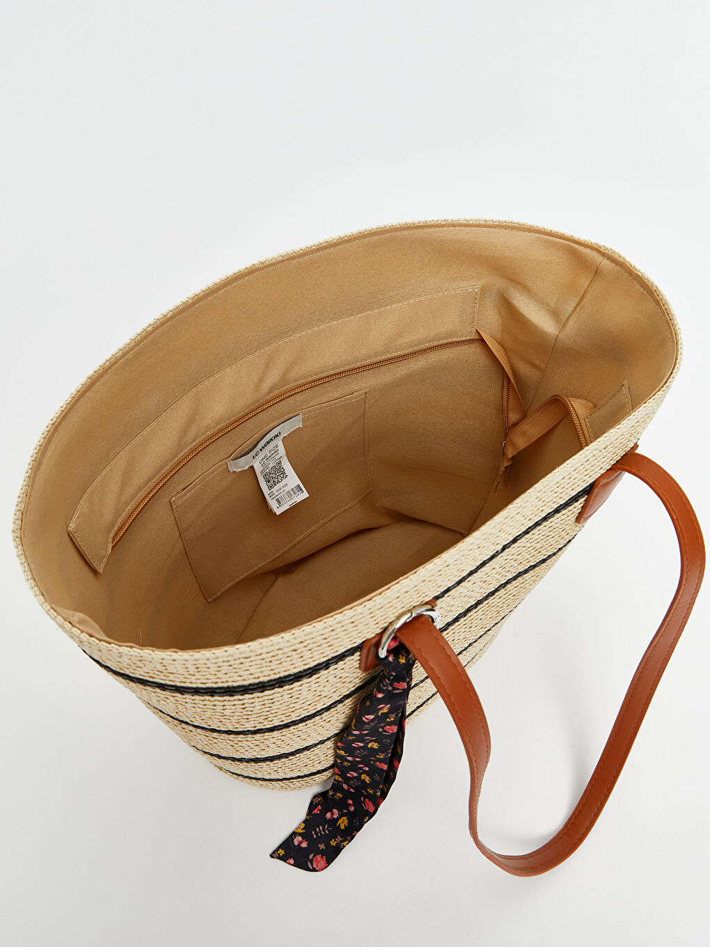 Bej Kadın Hasır Plaj Çantası-3