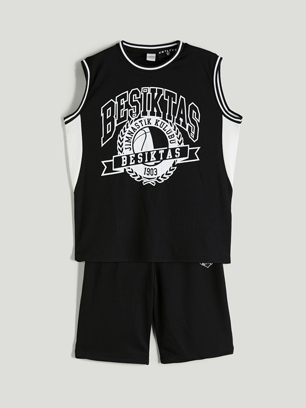 Siyah Bisiklet Yaka Beşiktaş Baskılı Erkek Çocuk Atlet ve Şort