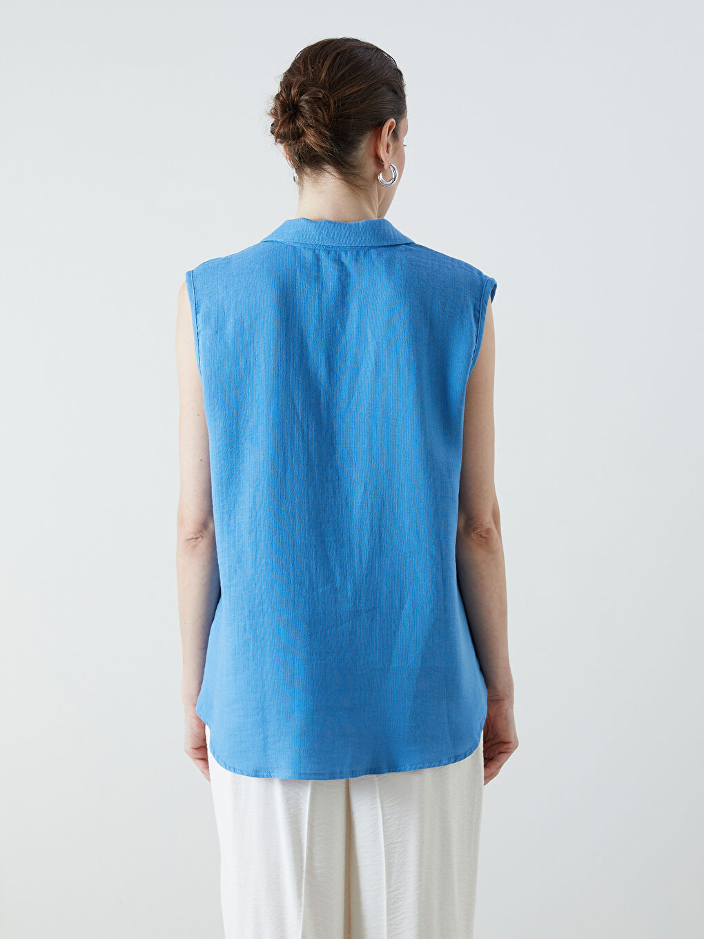 Mavi Müslin Kadın Gömlek-3