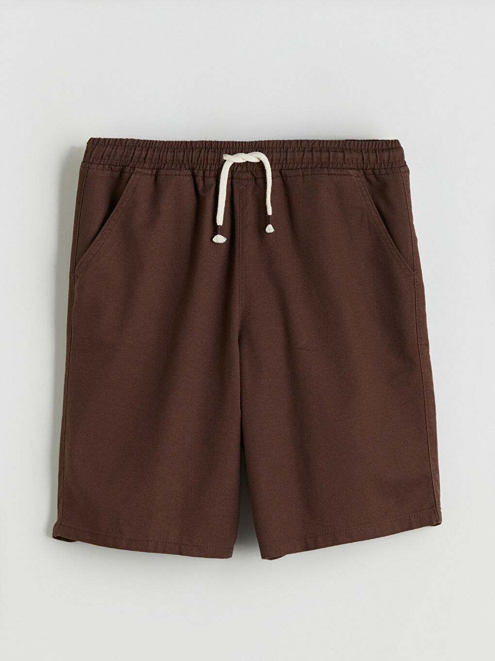 Kahverengi Beli Lastikli Keten Karışımlı Erkek Çocuk Şort