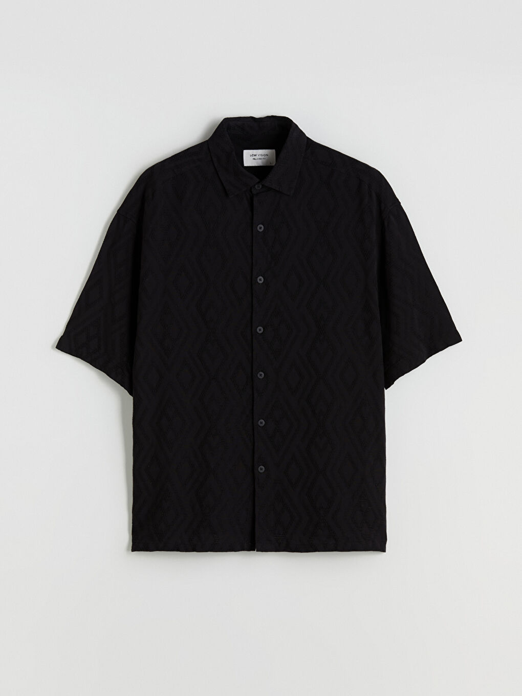 Siyah Regular Fit Kısa Kollu Armürlü Erkek Gömlek-4