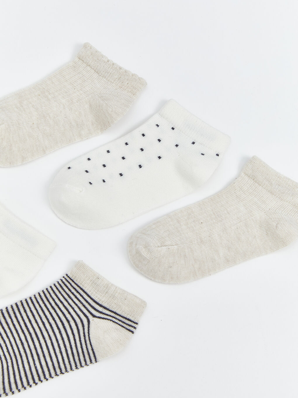 Bej Baskılı Kız Bebek Patik Çorap 5'li-1