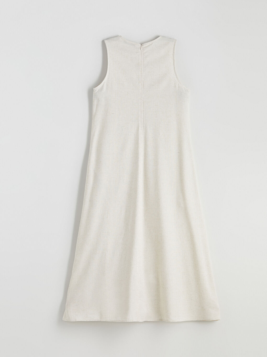 Bej Bisiklet Yaka A Kesim Keten Karışımlı Elbise-5