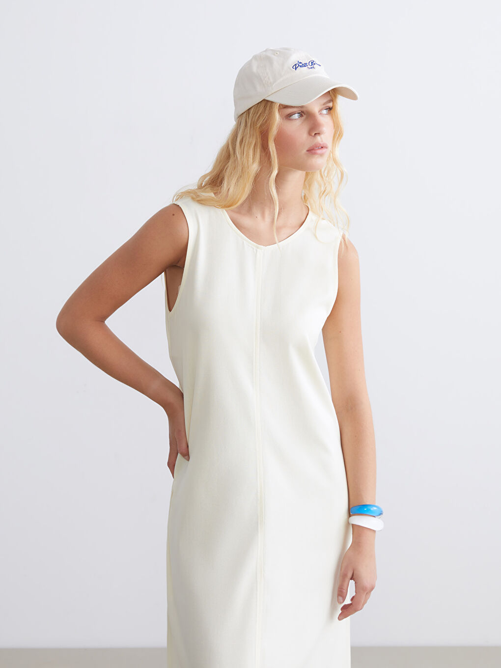 Sarı Bisiklet Yaka A Kesim Keten Karışımlı Elbise-1