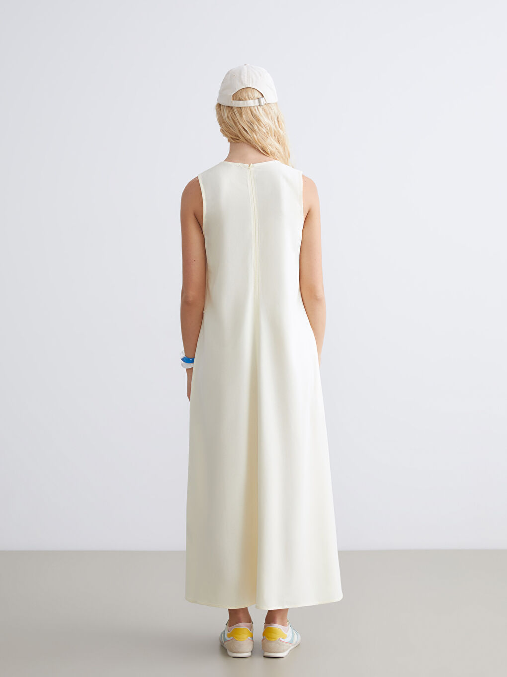 Sarı Bisiklet Yaka A Kesim Keten Karışımlı Elbise-3