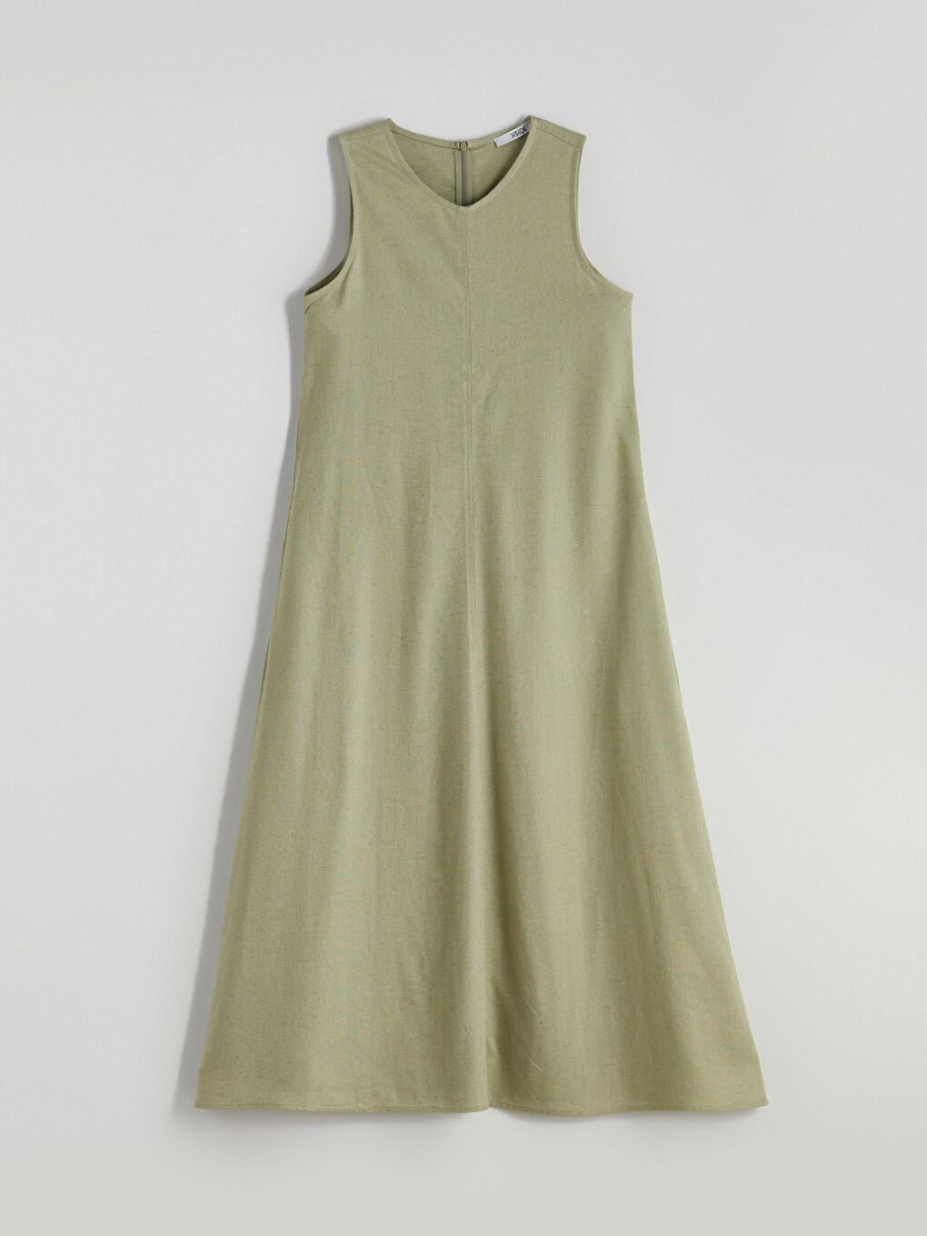 Haki Bisiklet Yaka A Kesim Keten Karışımlı Elbise-4