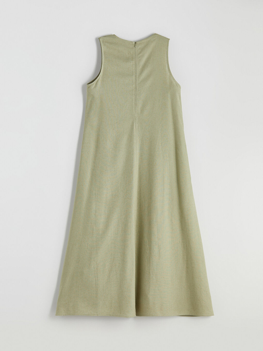 Haki Bisiklet Yaka A Kesim Keten Karışımlı Elbise-5