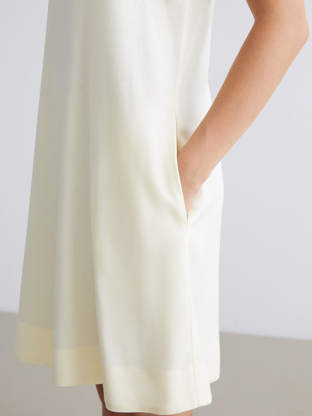 Sarı U Yaka A Kesim Keten Karışımlı Elbise-2