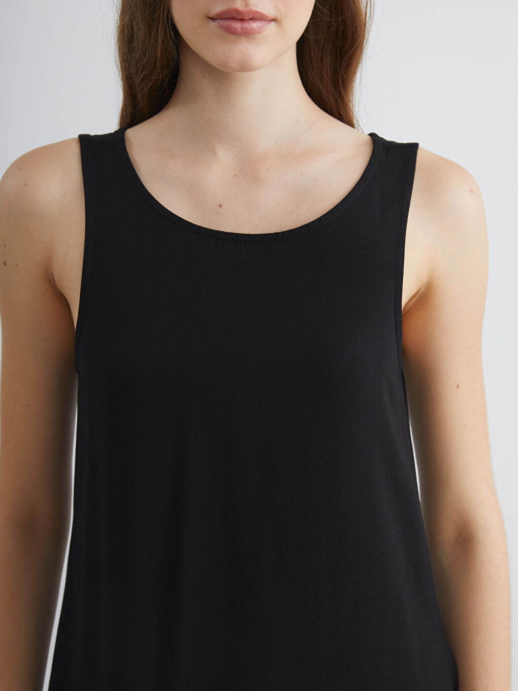 Siyah U Yaka A Kesim Keten Karışımlı Elbise-2