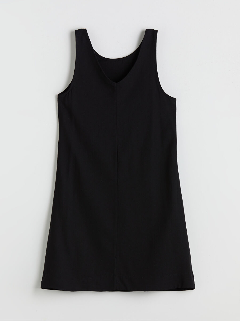 Siyah U Yaka A Kesim Keten Karışımlı Elbise-5