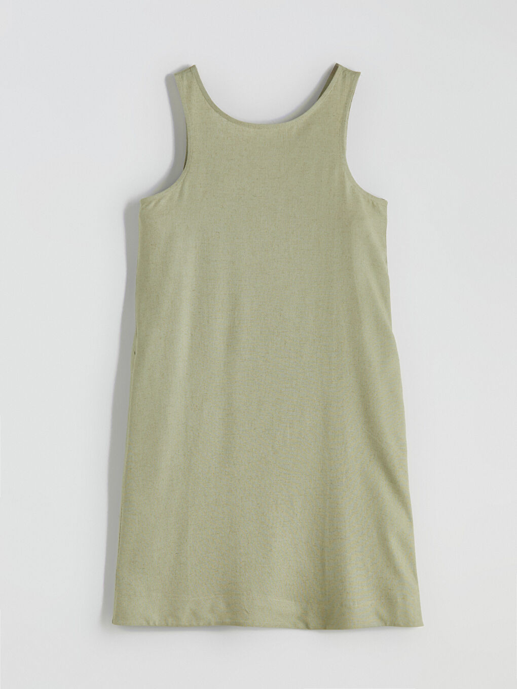 Haki U Yaka A Kesim Keten Karışımlı Elbise-4