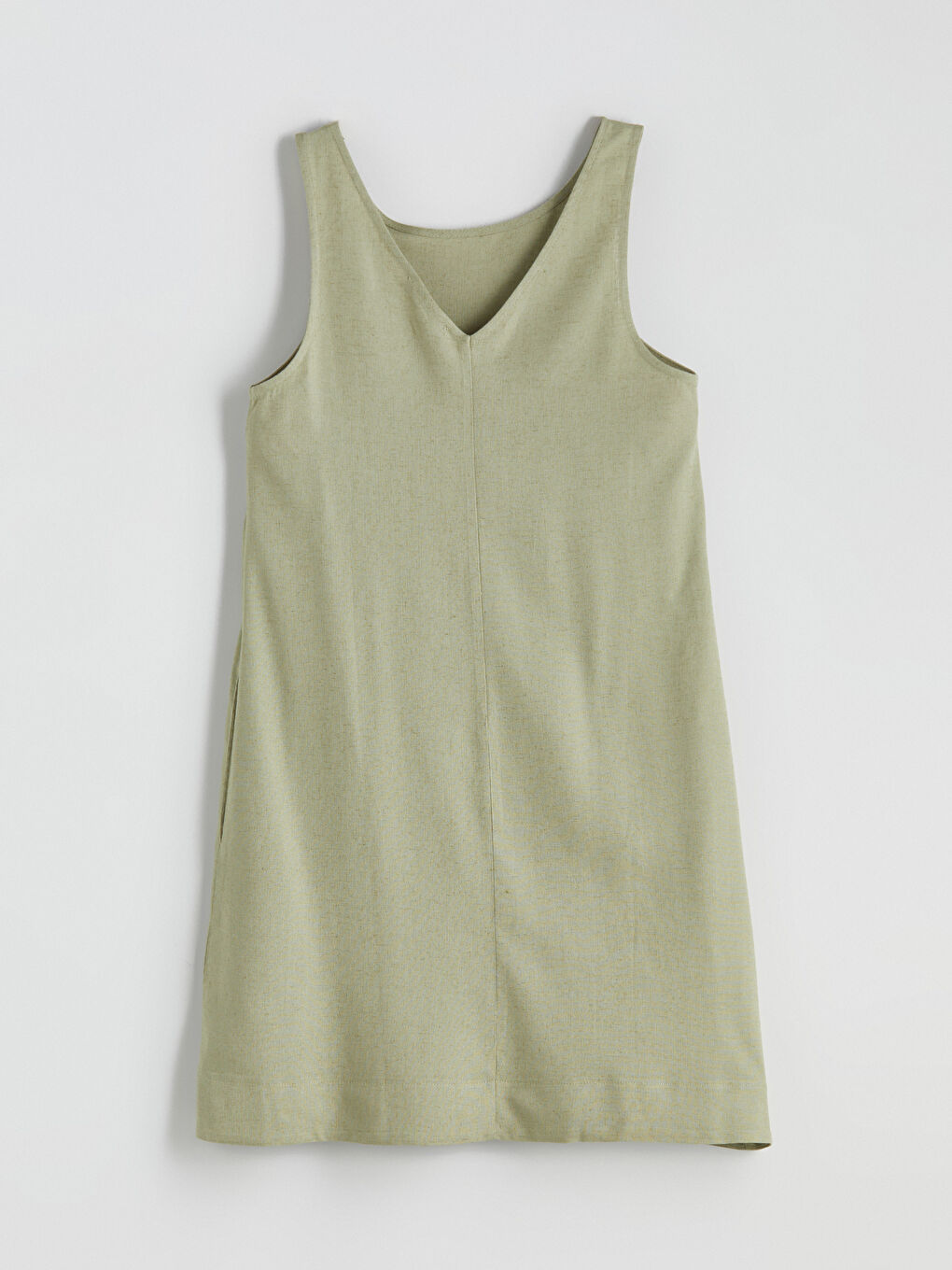 Haki U Yaka A Kesim Keten Karışımlı Elbise-5