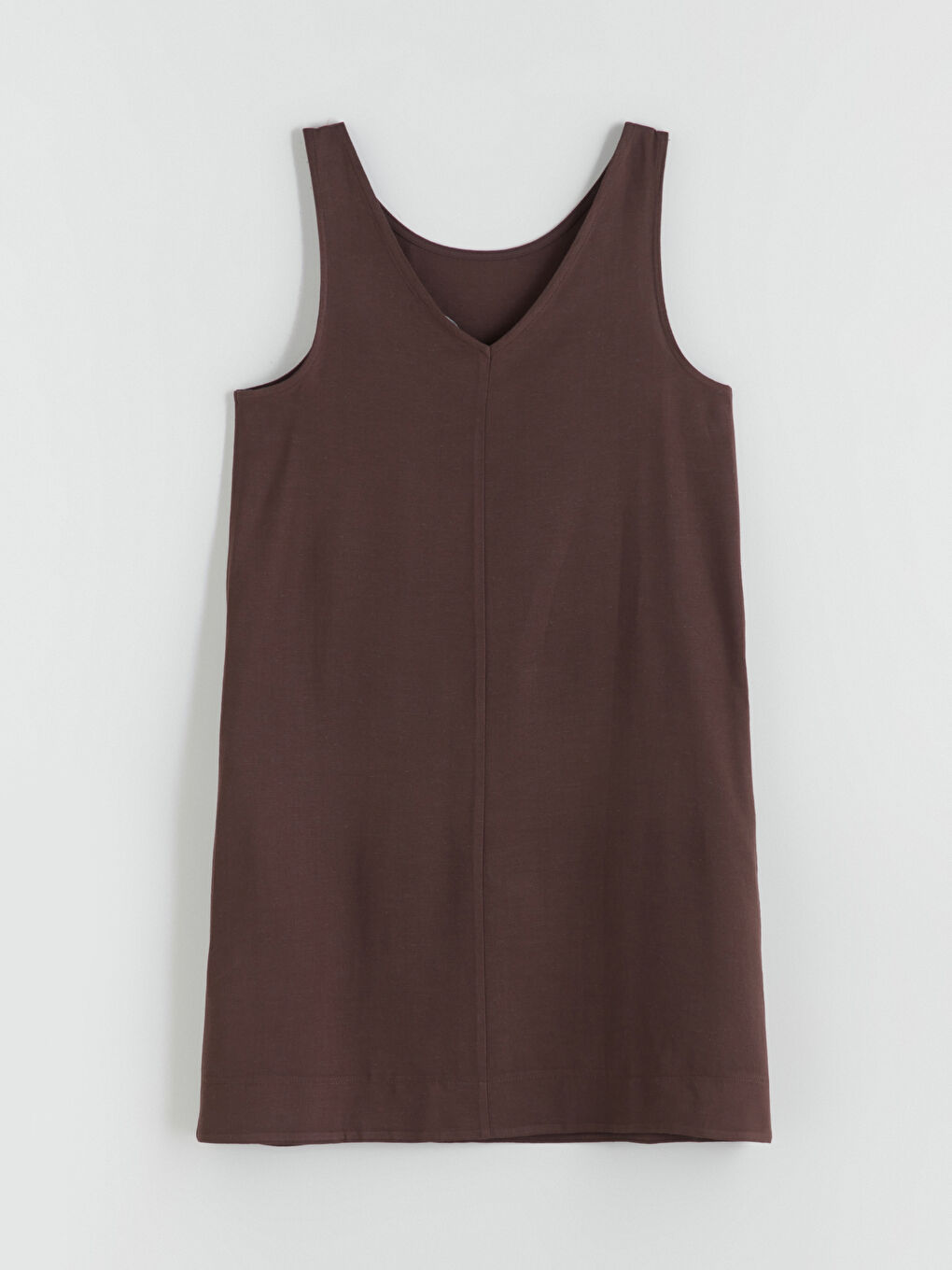 Kahverengi U Yaka A Kesim Keten Karışımlı Elbise-4