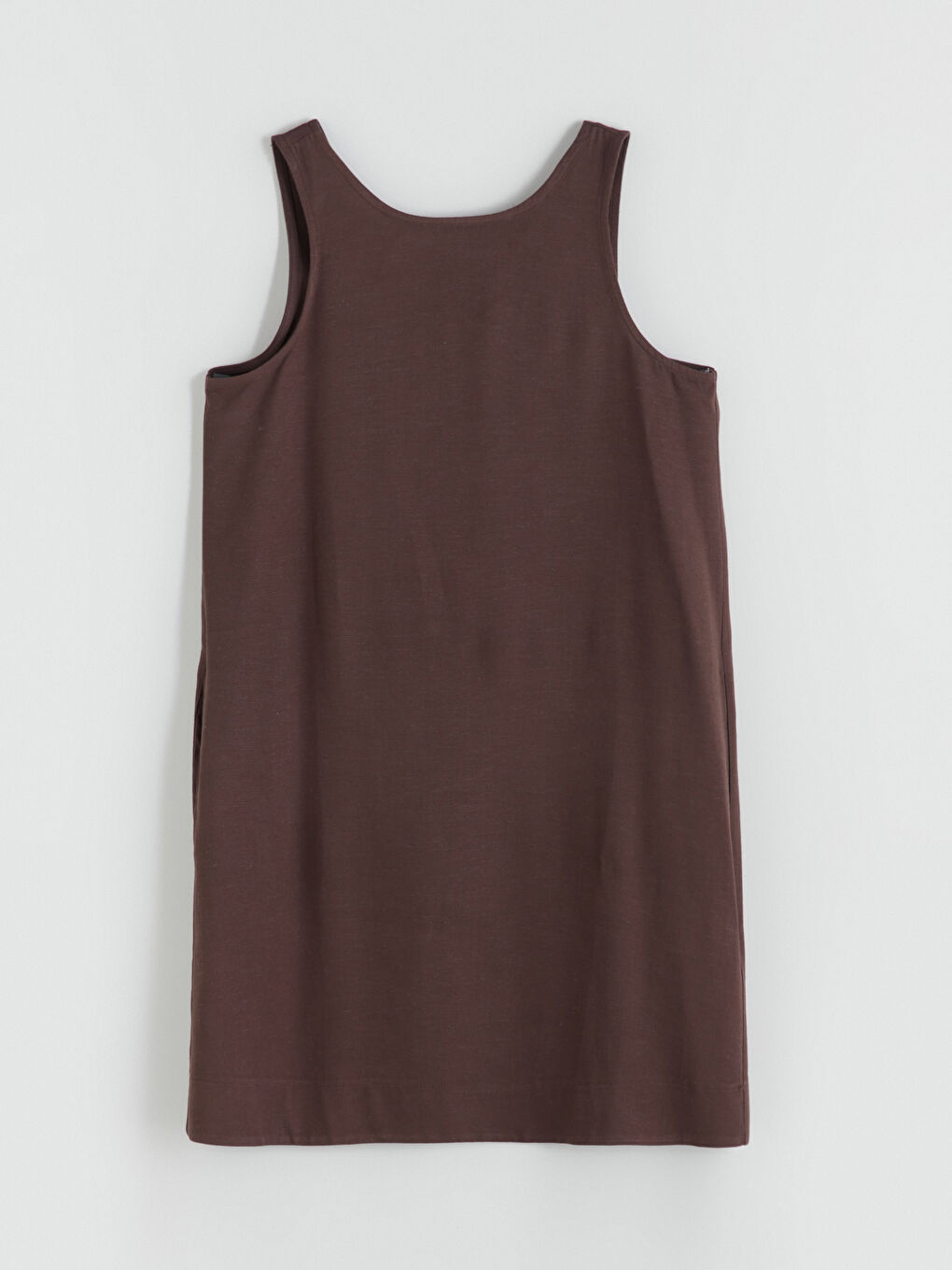 Kahverengi U Yaka A Kesim Keten Karışımlı Elbise-5