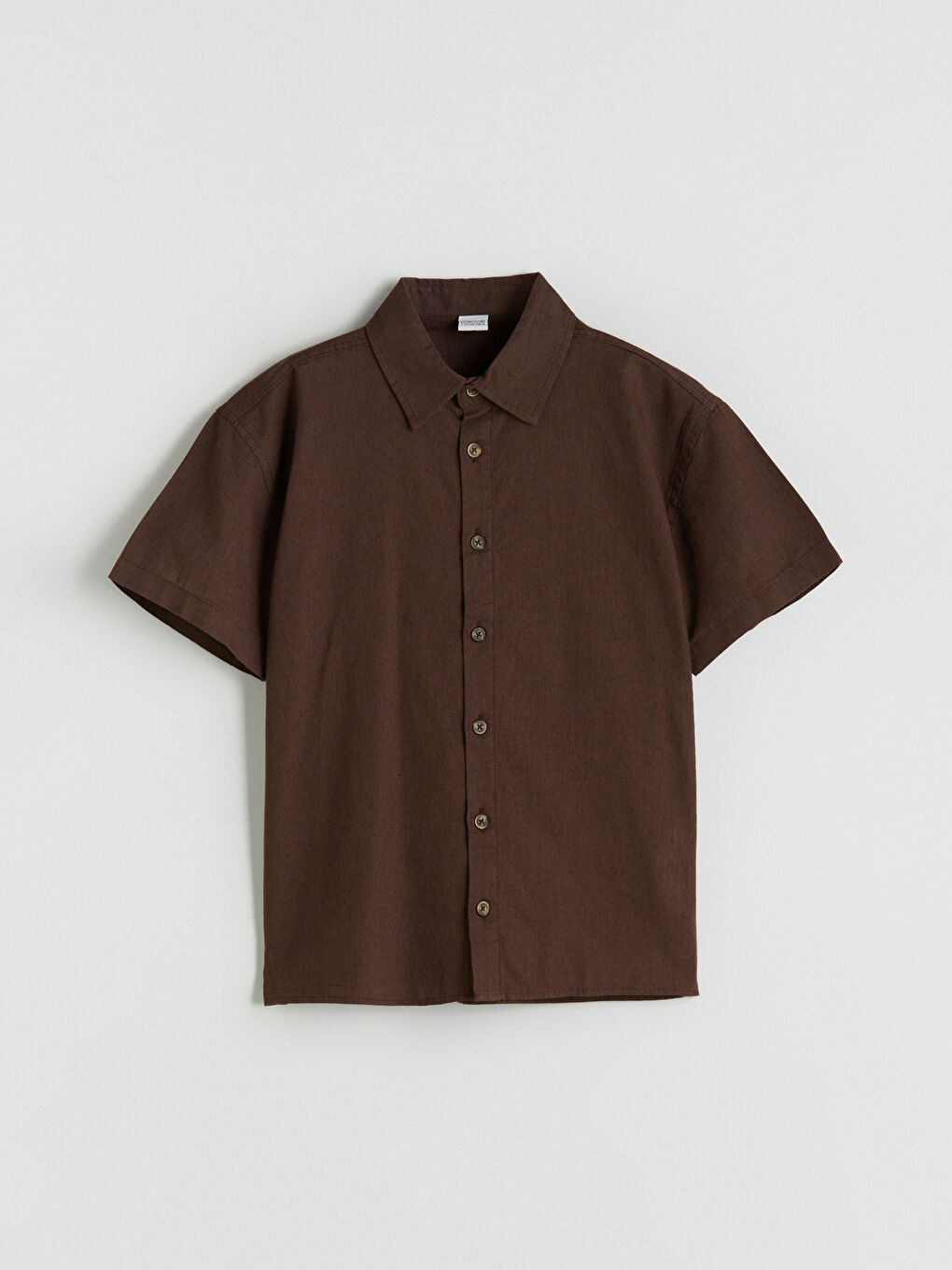 Kahverengi Keten Karışımlı Erkek Çocuk Gömlek