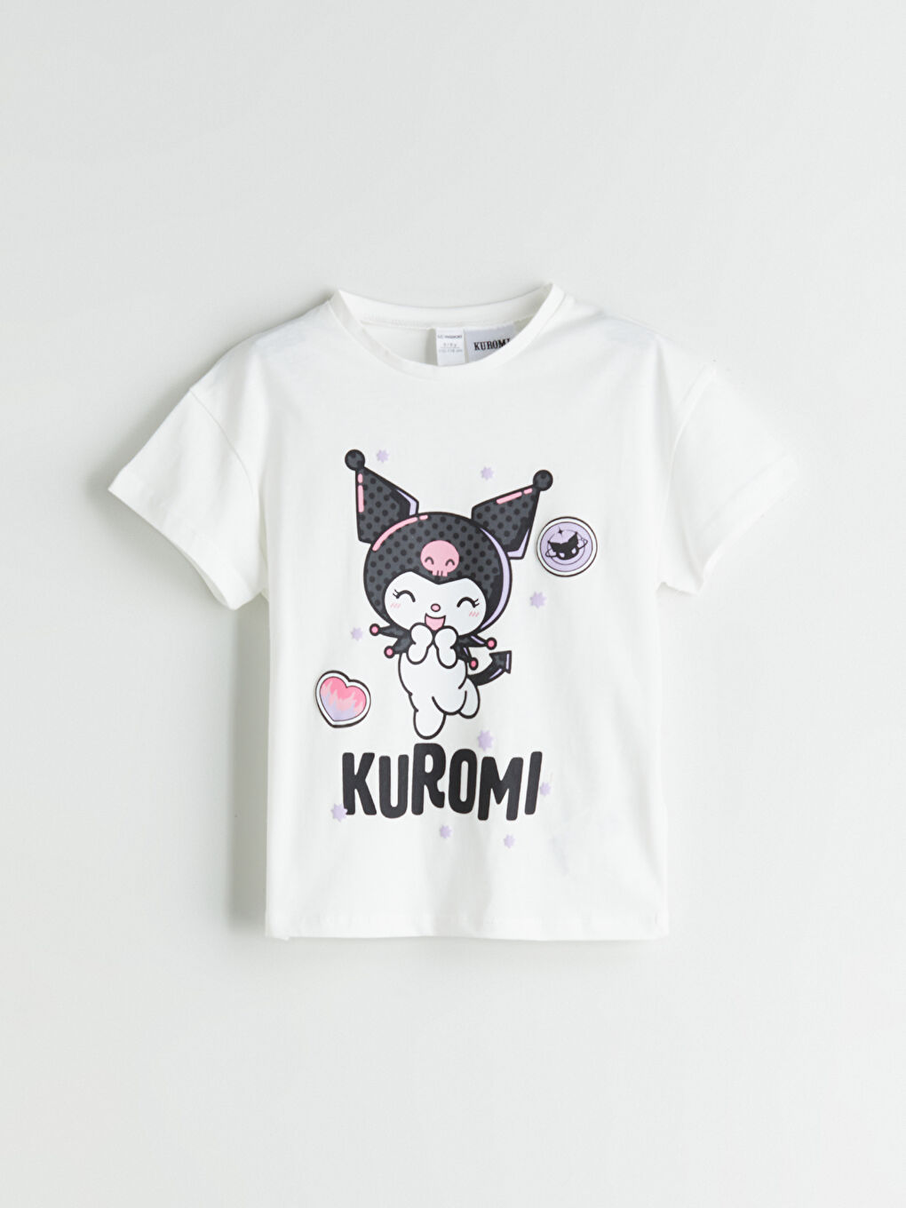 Ekru Bisiklet Yaka Kuromi Baskılı Kız Çocuk Tişört-2