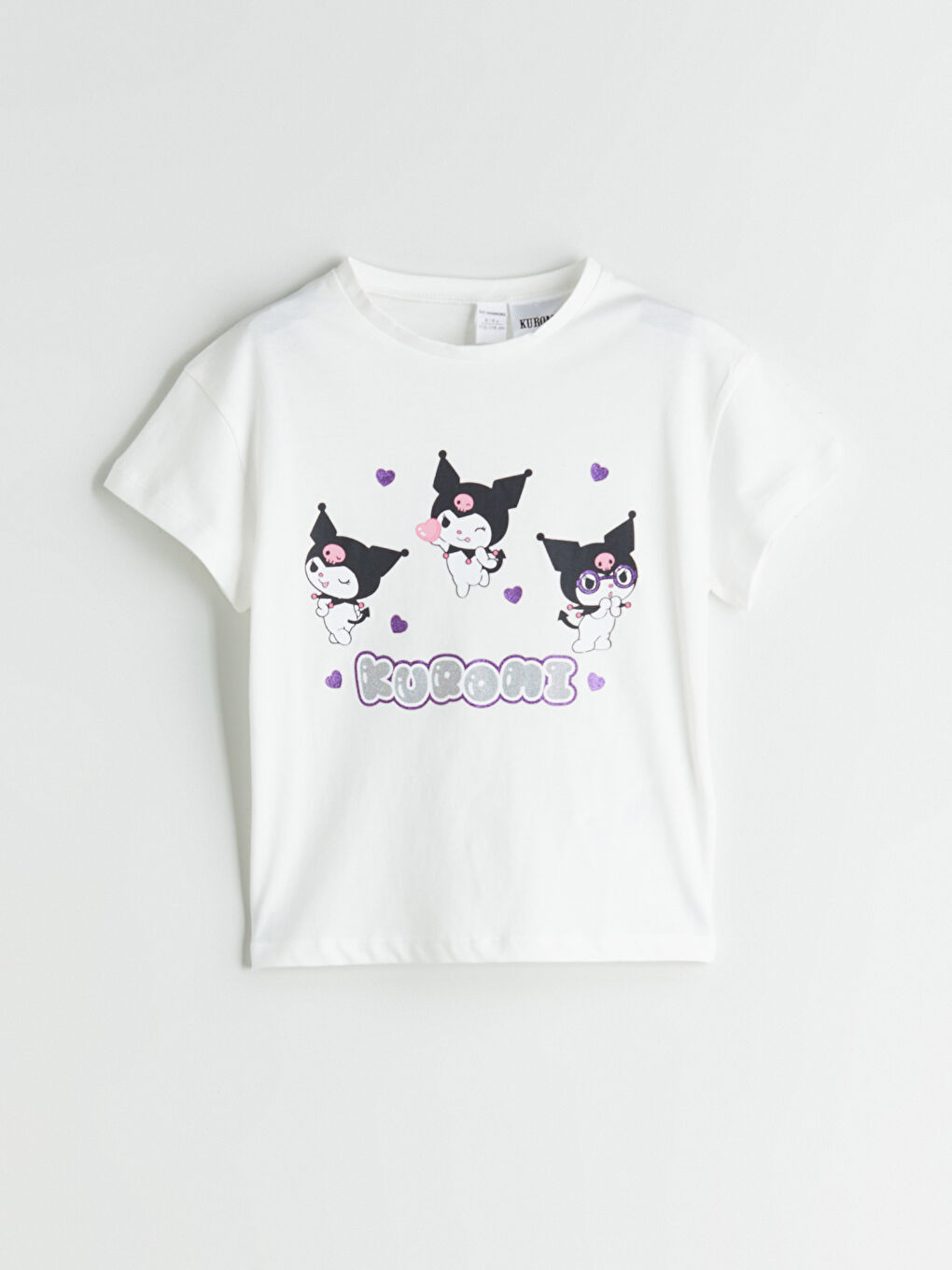 Ekru Bisiklet Yaka Kuromi Baskılı Kız Çocuk Tişört-2