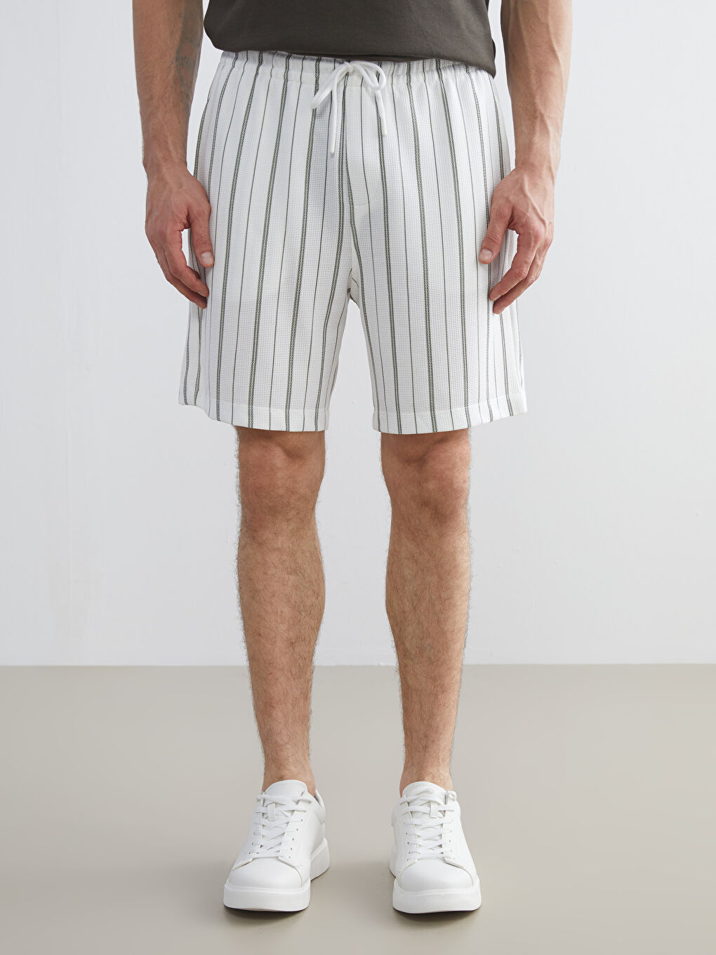 Yeşil Standart Kalıp Çizgili Erkek Şort-1