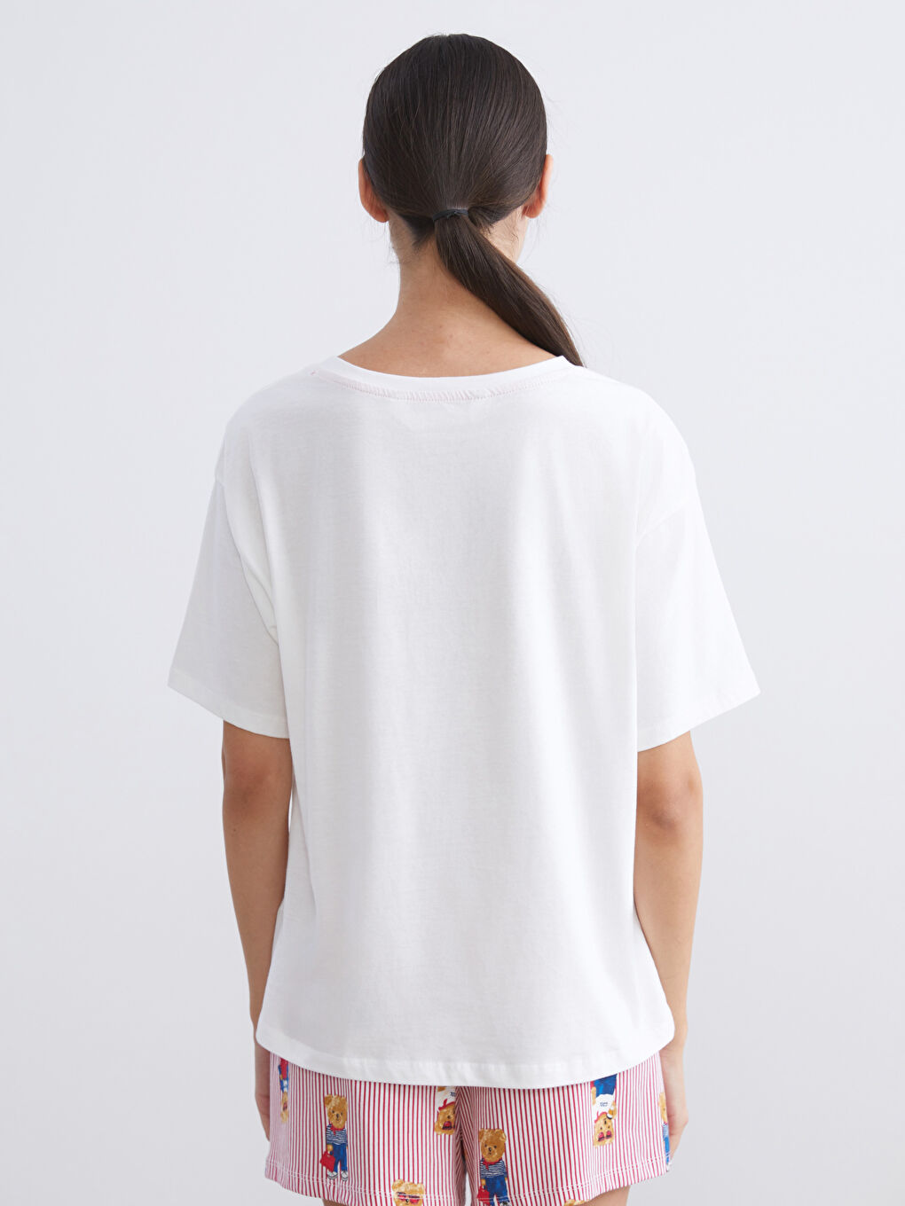 Kırmızı Ayı Teddy Baskılı Kadın Şortlu Pijama Takımı-3