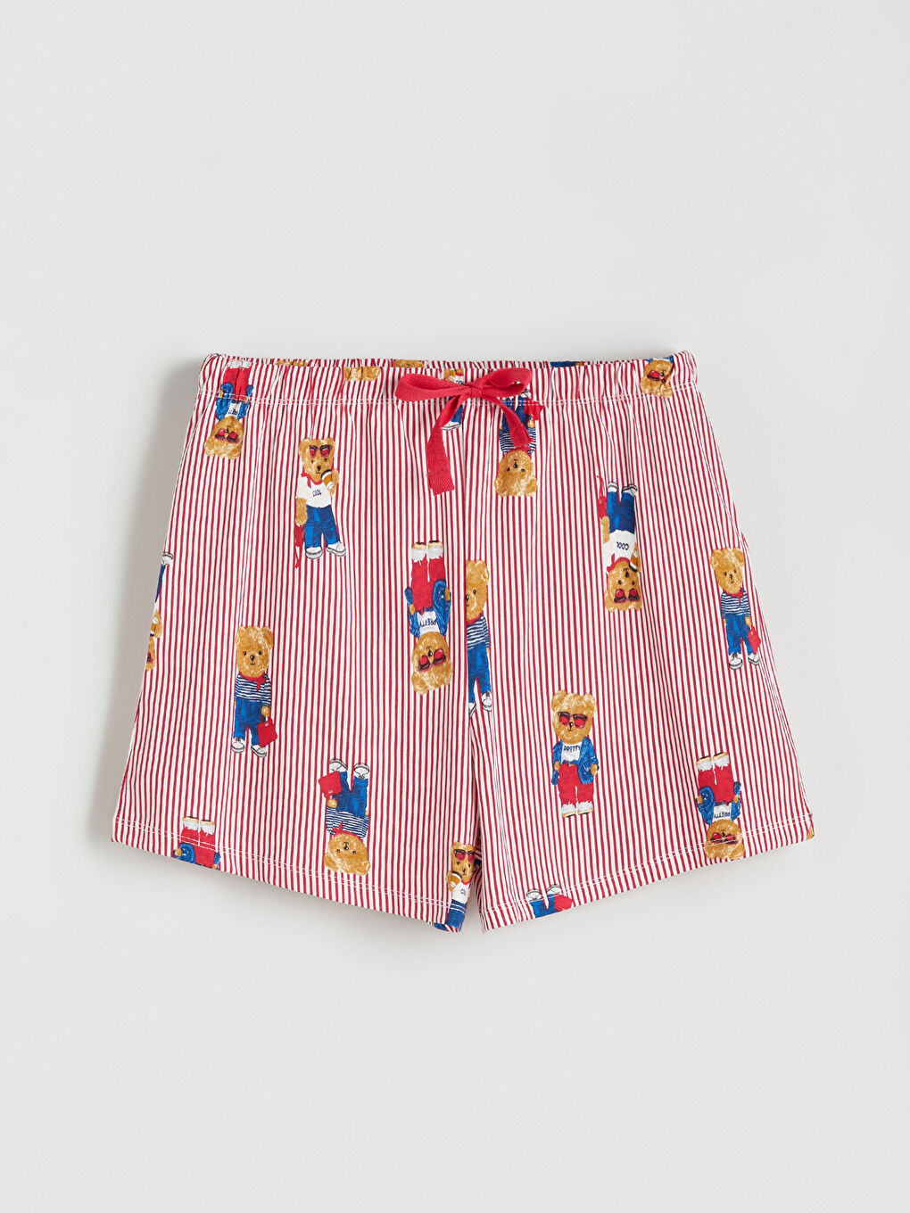 Kırmızı Ayı Teddy Baskılı Kadın Şortlu Pijama Takımı-7