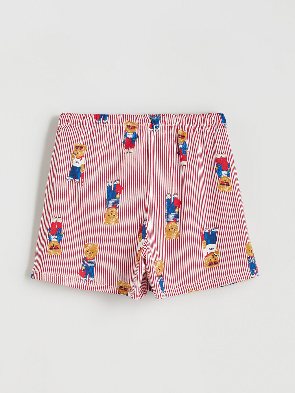 Kırmızı Ayı Teddy Baskılı Kadın Şortlu Pijama Takımı-8