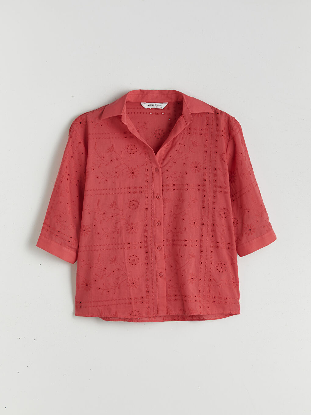 Kırmızı Ajurlu Brode Kadın Gömlek-4