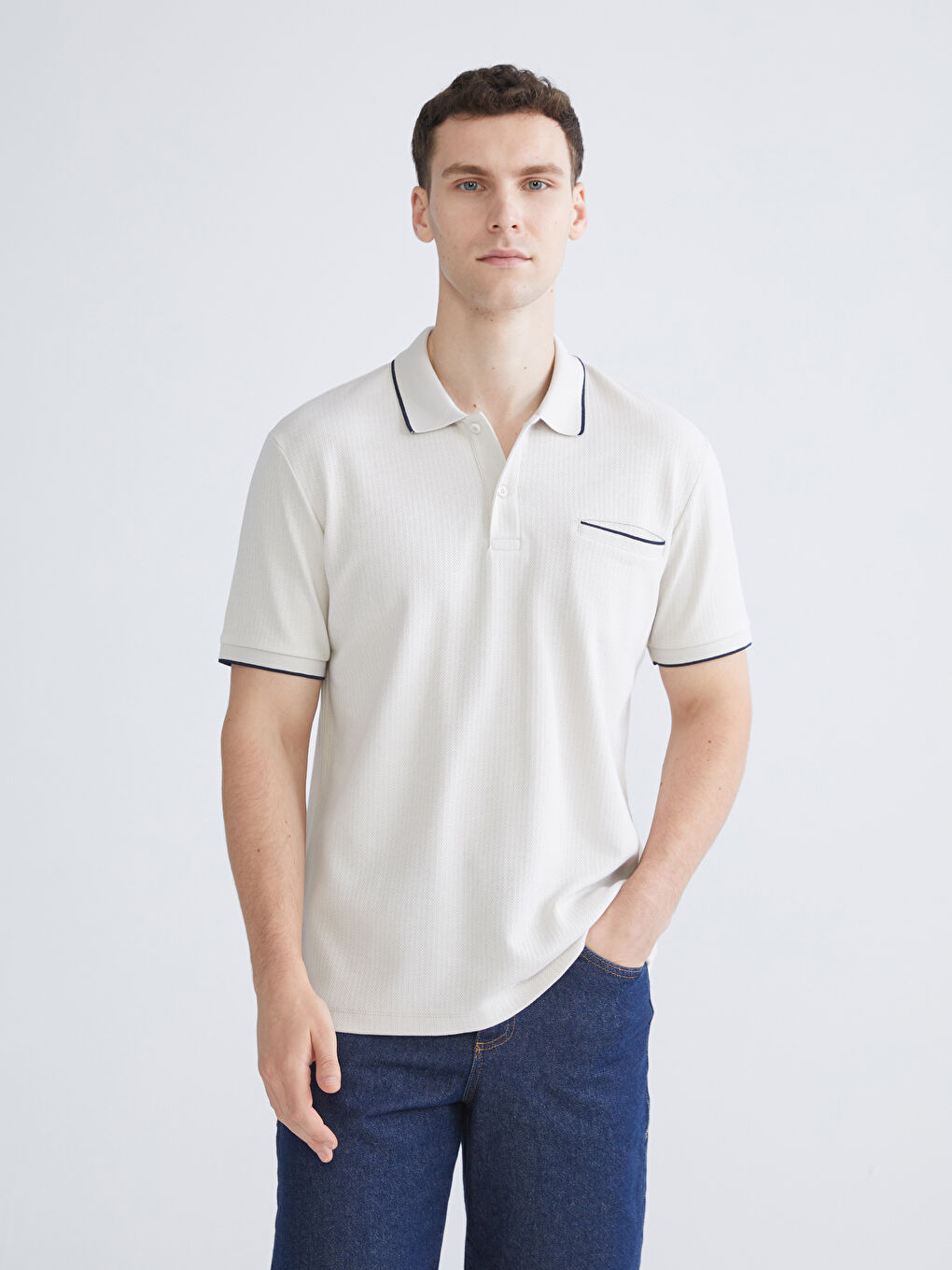 Bej Polo Yaka Erkek Tişört