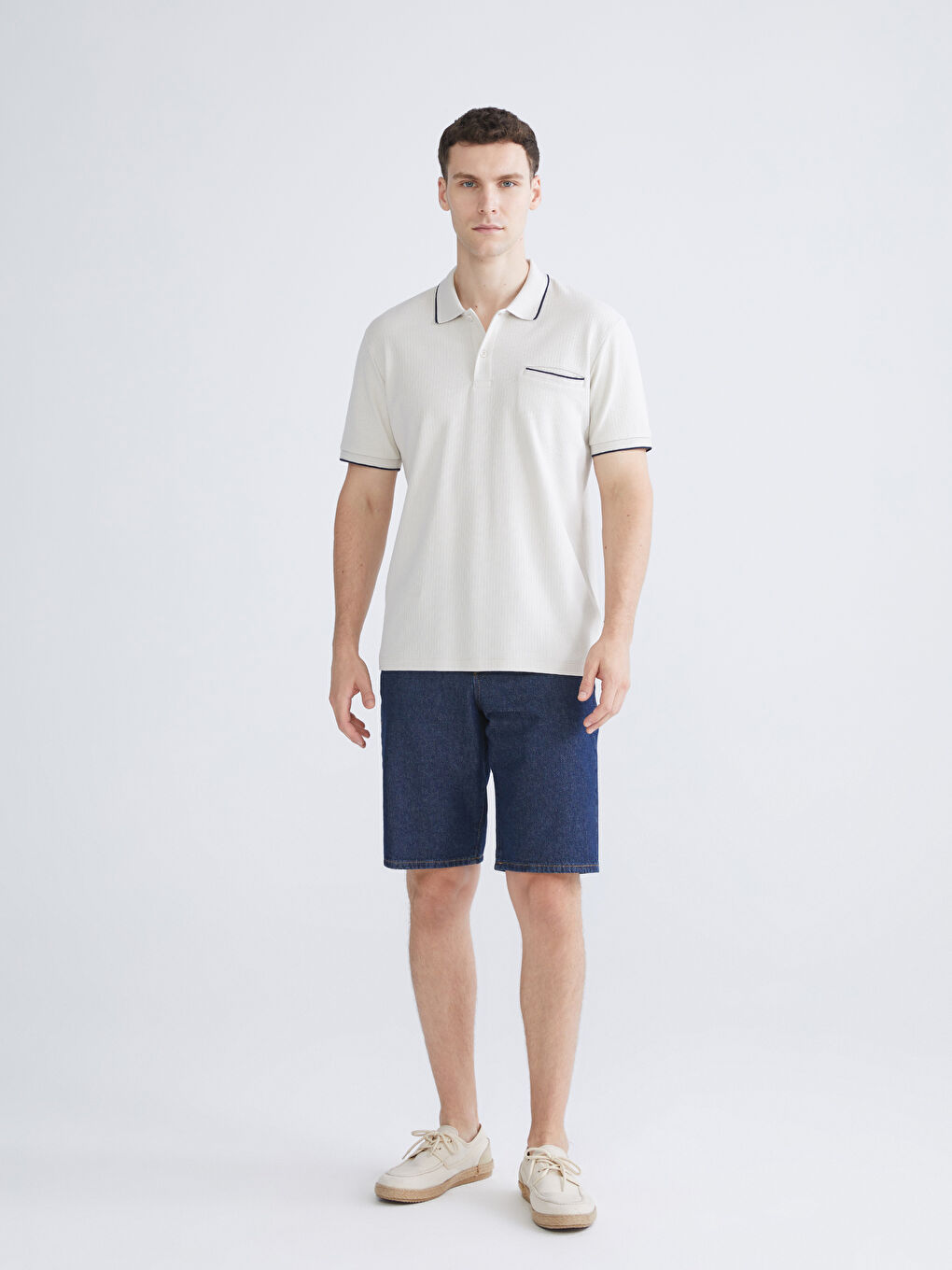 Bej Polo Yaka Erkek Tişört-1