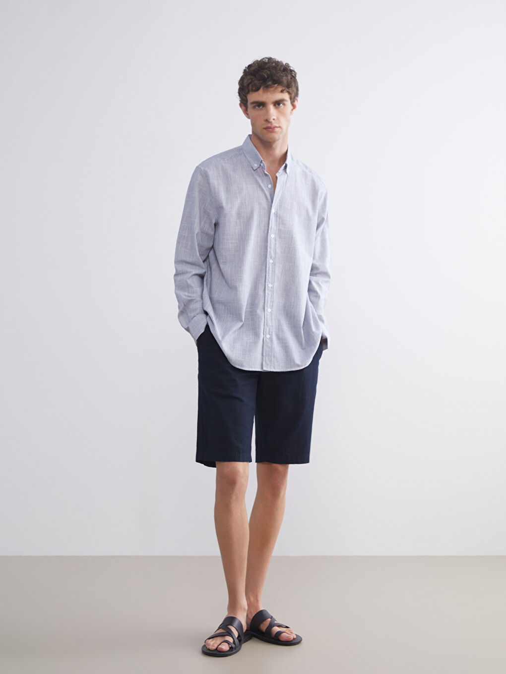 İndigo Regular Fit Uzun Kollu Poplin Erkek Gömlek-1