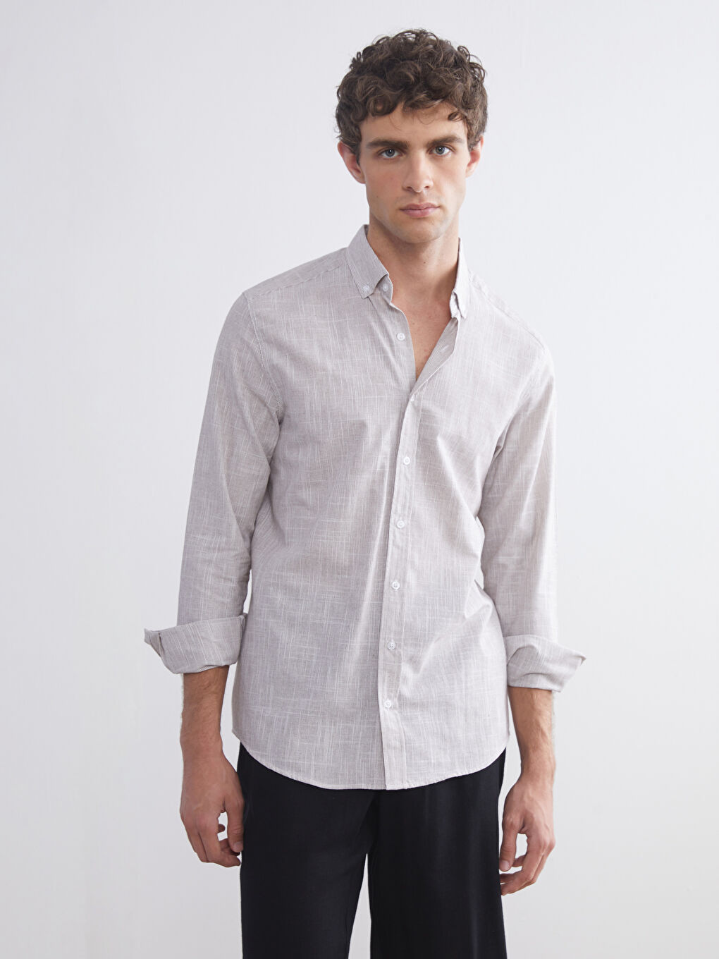 Kahverengi Regular Fit Uzun Kollu Poplin Erkek Gömlek