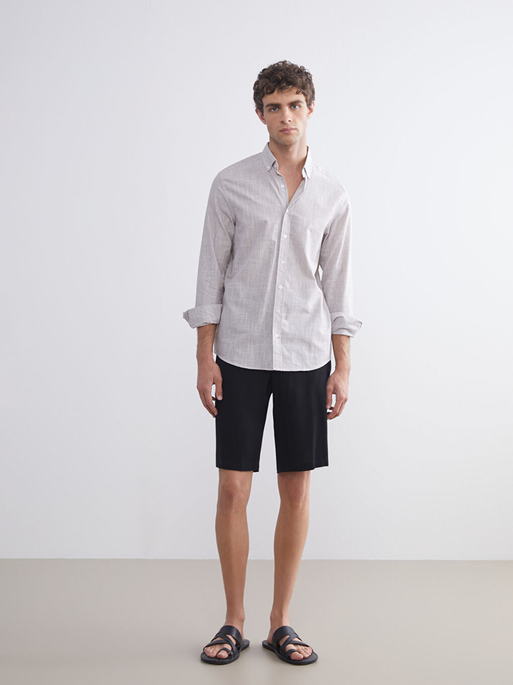 Kahverengi Regular Fit Uzun Kollu Poplin Erkek Gömlek-1