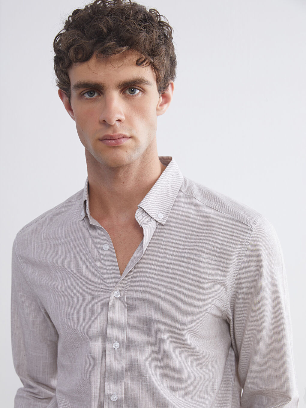 Kahverengi Regular Fit Uzun Kollu Poplin Erkek Gömlek-2