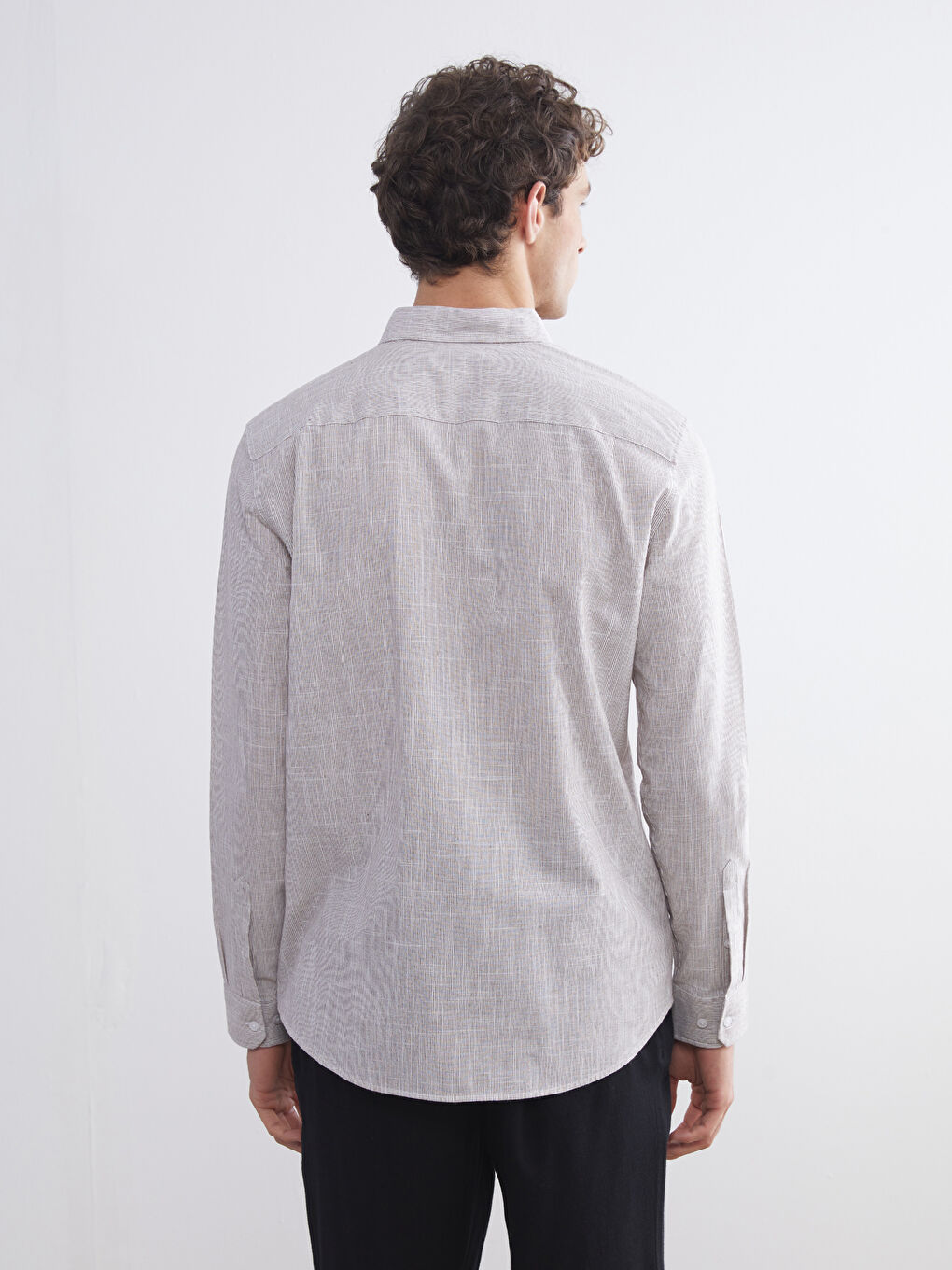 Kahverengi Regular Fit Uzun Kollu Poplin Erkek Gömlek-3