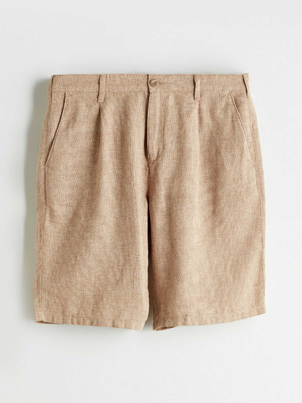 Kahverengi Standart Kalıp Keten Karışımlı Erkek Şort-4