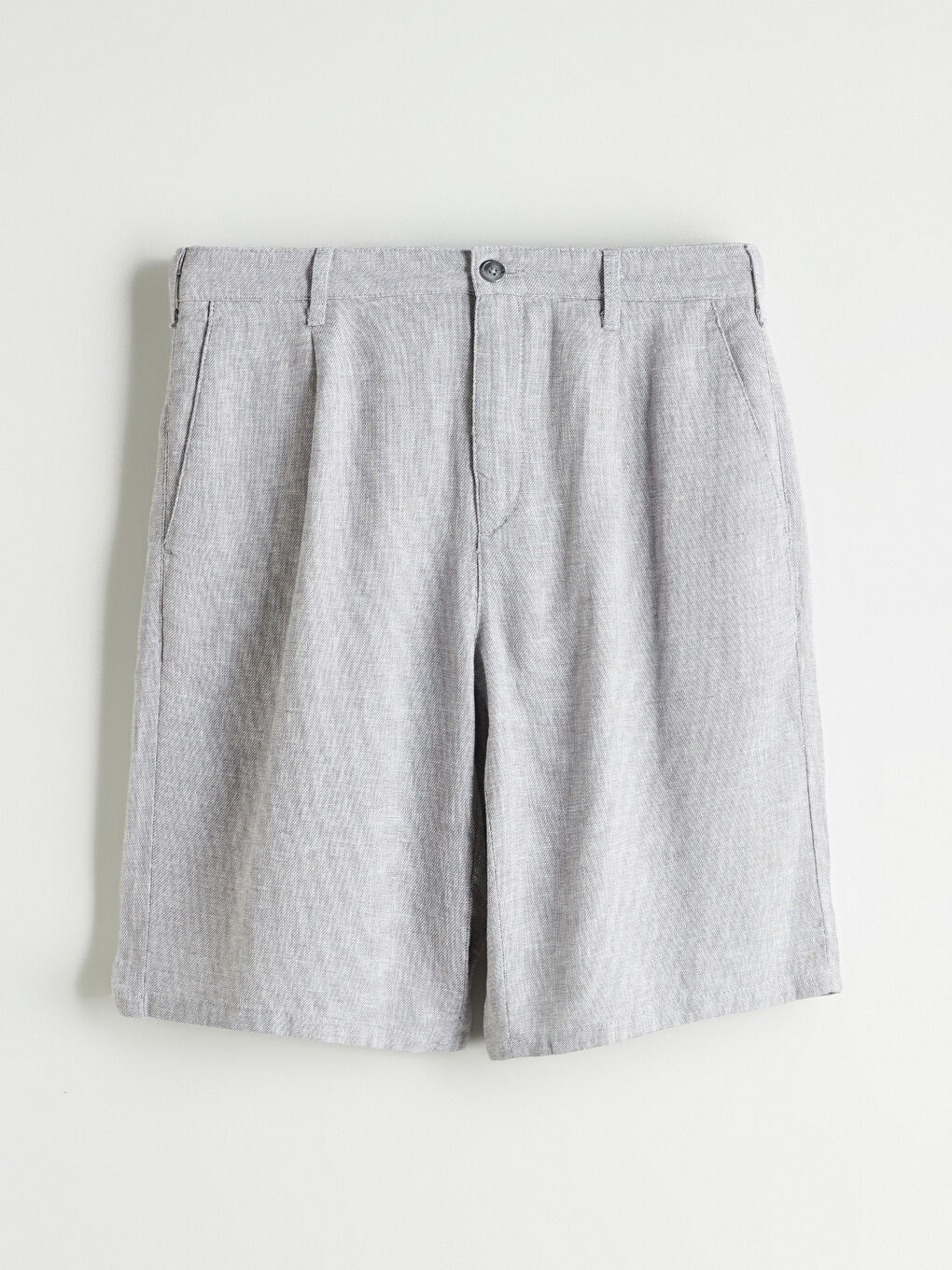 Gri Standart Kalıp Keten Karışımlı Erkek Şort-4