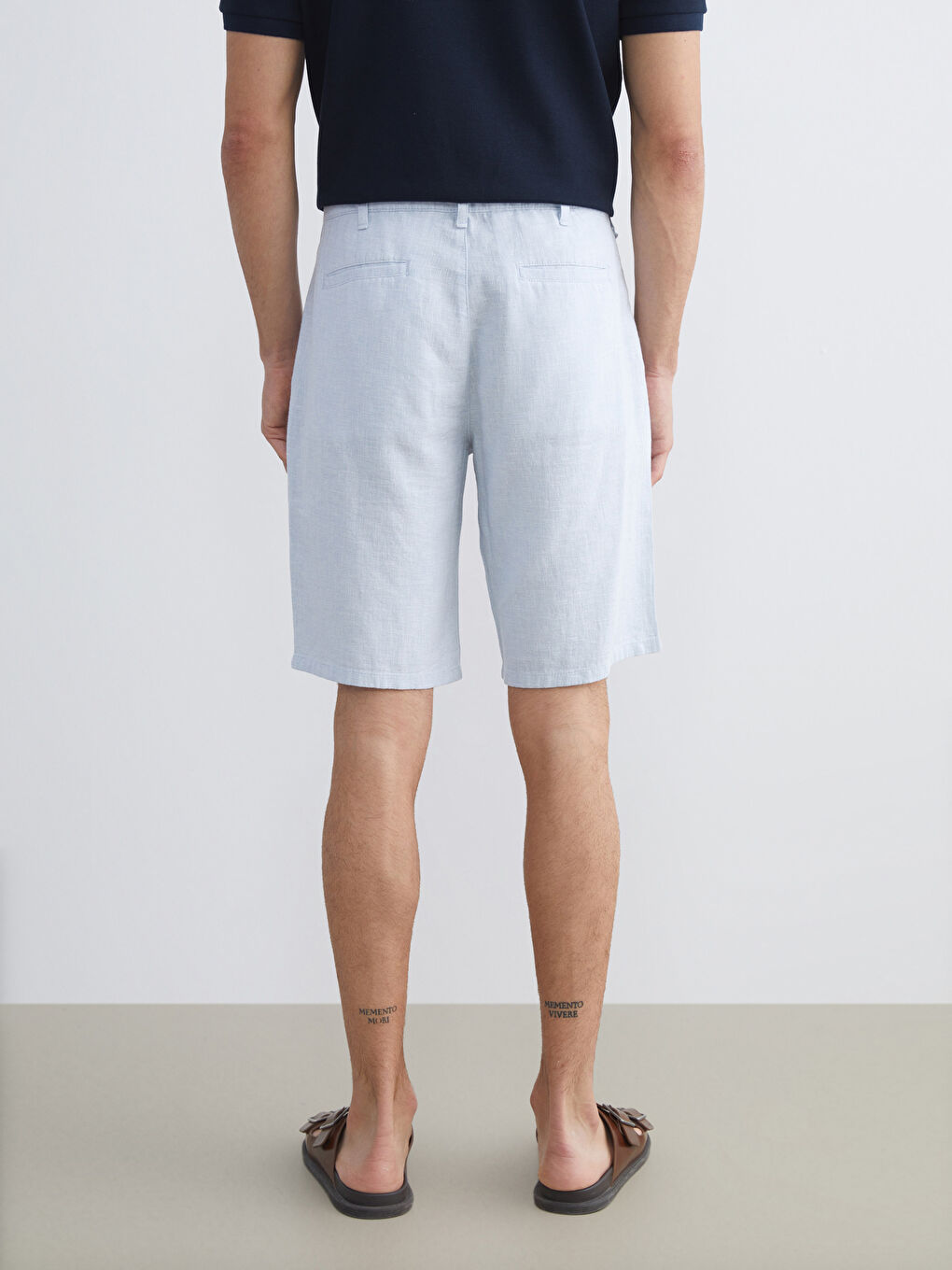 Shorts pour Hommes en Mélange de Lin à Coupe Standard-3