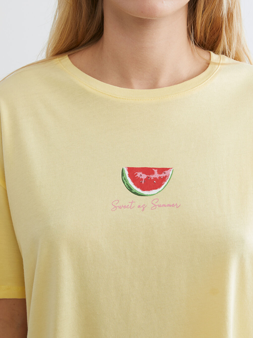 Sarı Bisiklet Yaka Karpuz Baskılı Kadın Pijama Üstü-2