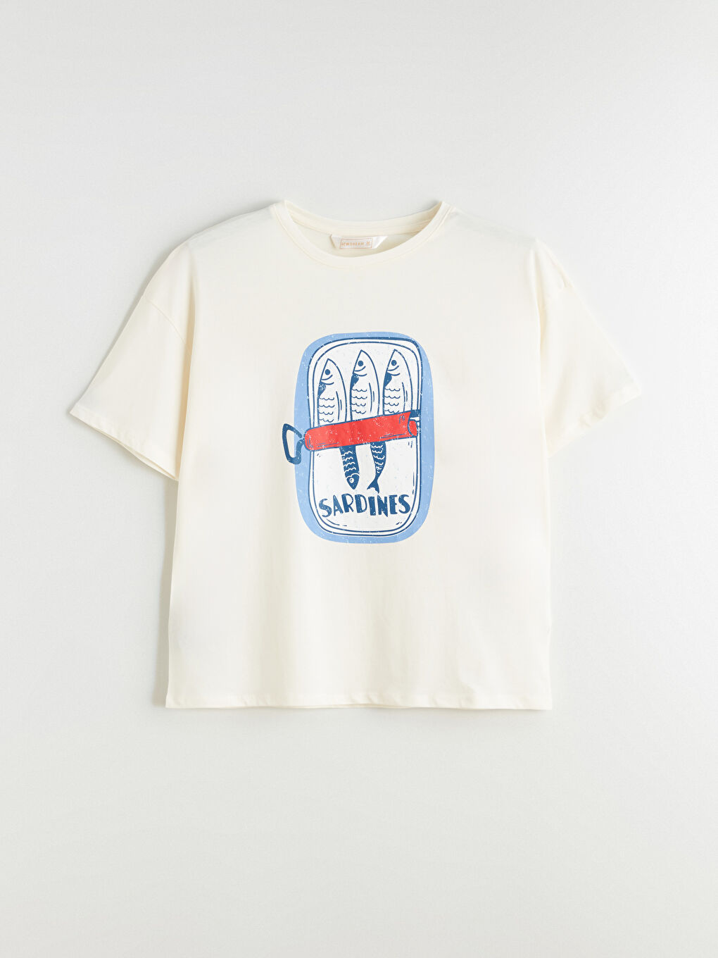 Ekru Bisiklet Yaka Baskılı Kadın Pijama Üstü-3