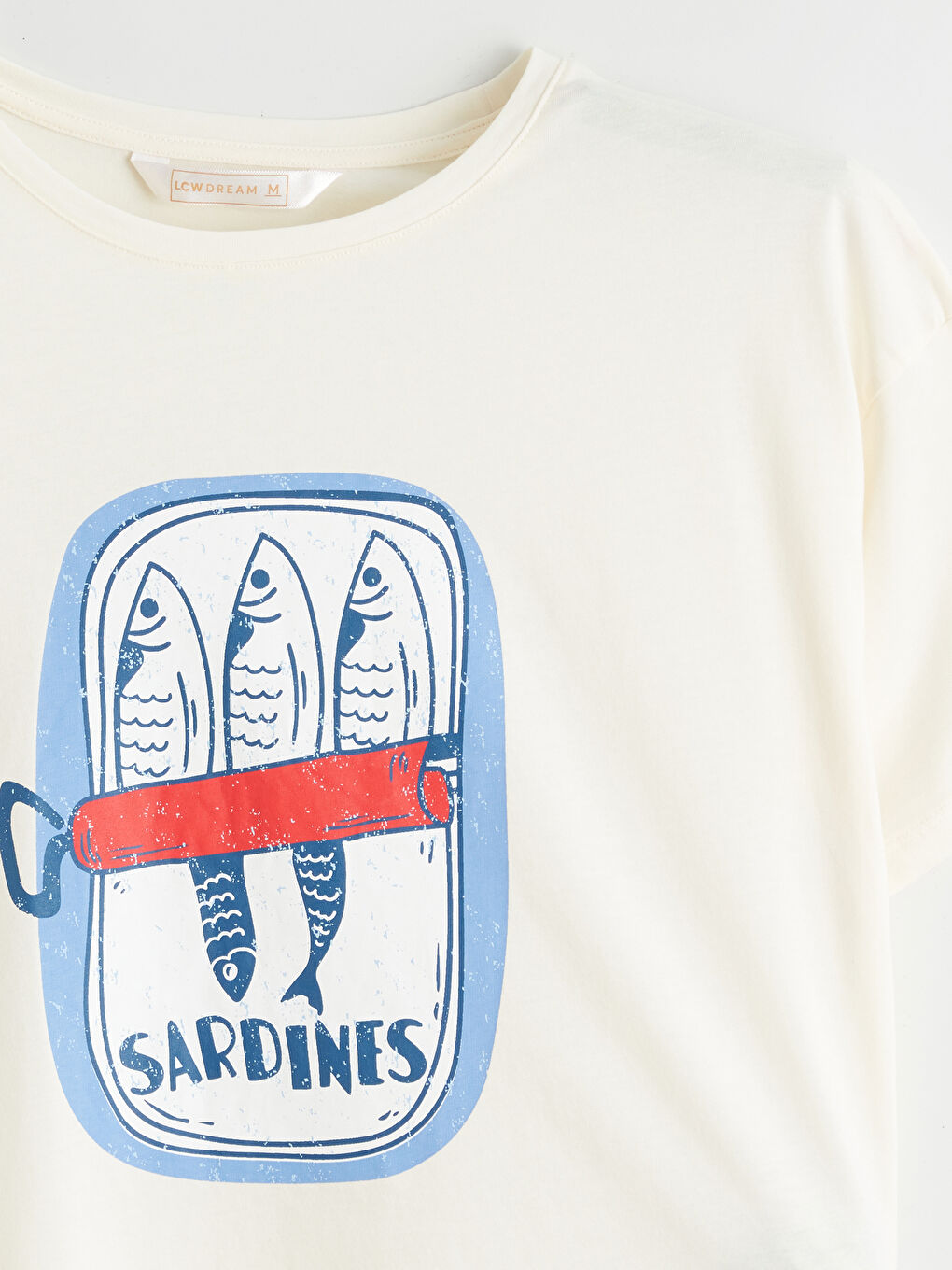 Ekru Bisiklet Yaka Baskılı Kadın Pijama Üstü-4